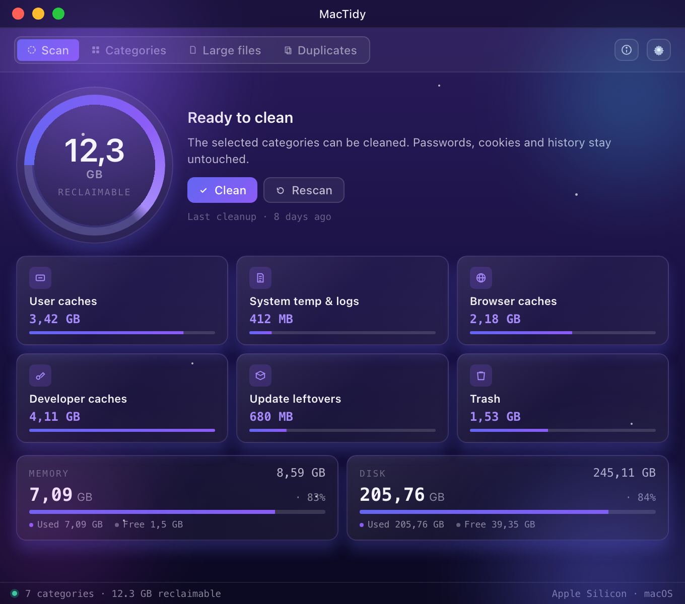 MacTidy alkalmazás képernyőképe